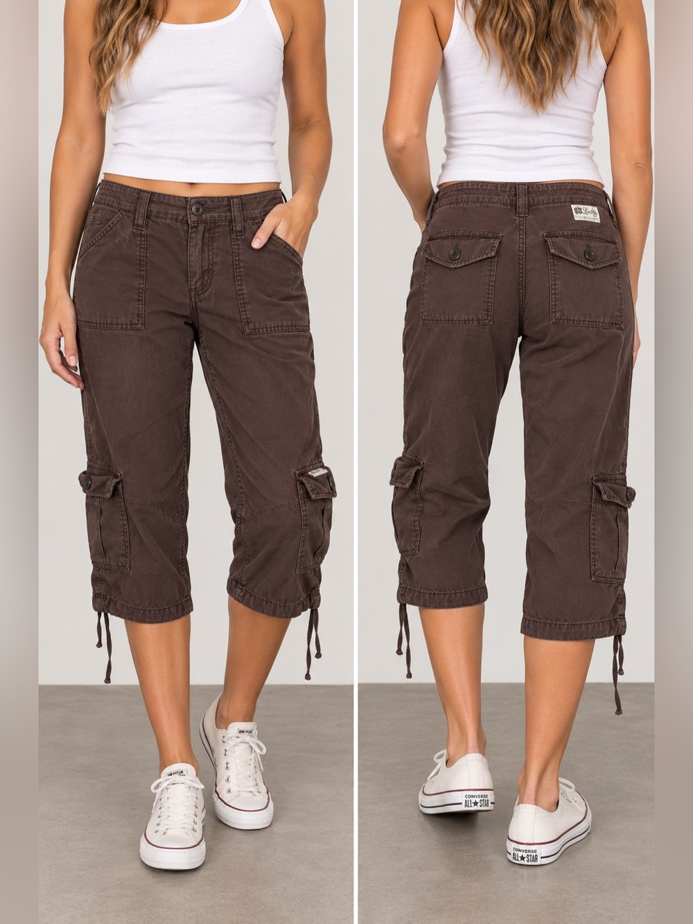 Lucky Brand Dungarees by Gene Montesano Chocolate Brown Cargo Capri Size 12/31